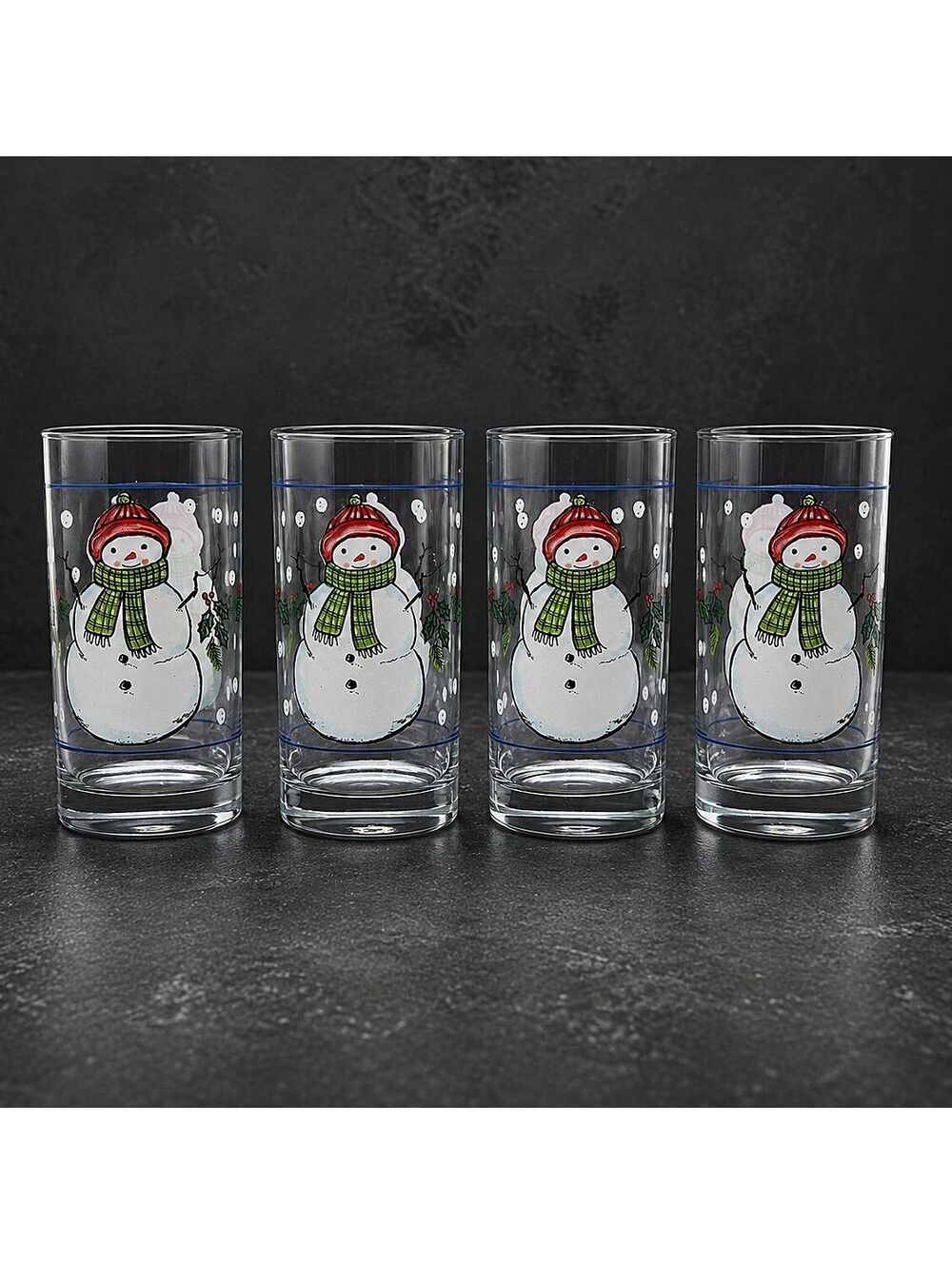 Vintage Libbey Crisa Snowman Christmas Tumblers Set of 4 - 6.25" Glasses